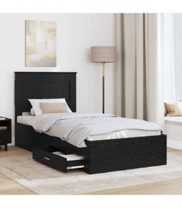 vidaXL Bed Frame with Drawer Black Oak 90 x 200 cm Engineered Wood