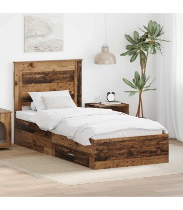 vidaXL Bed Frame with Drawer Old Wood 90 x 200 cm Engineered Wood