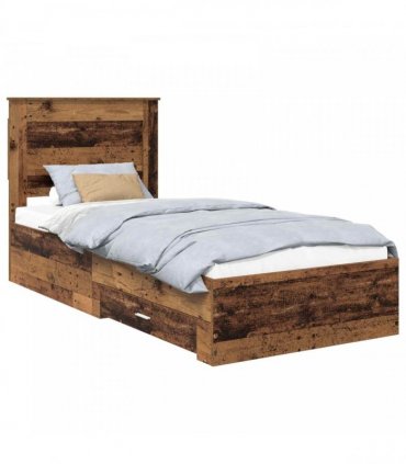 vidaXL Bed Frame with Drawer Old Wood 90 x 200 cm Engineered Wood