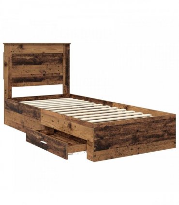 vidaXL Bed Frame with Drawer Old Wood 90 x 200 cm Engineered Wood