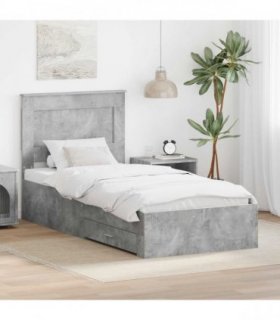 vidaXL Bed Frame Concrete Grey and Silver 75 x 190 cm Engineered Wood