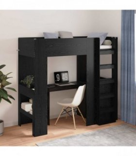 vidaXL Loft Bed Frame with Desk Black Oak 75 x 190 cm Engineered Wood