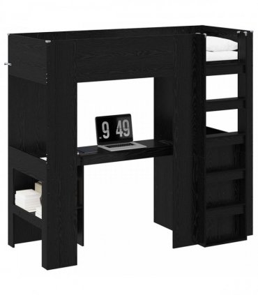 vidaXL Loft Bed Frame with Desk Black Oak 75 x 190 cm Engineered Wood