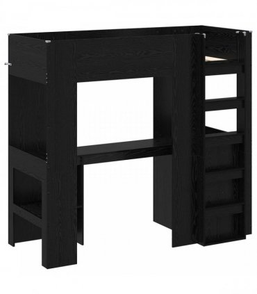 vidaXL Loft Bed Frame with Desk Black Oak 75 x 190 cm Engineered Wood