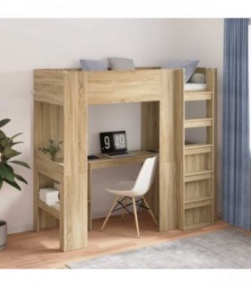vidaXL Loft Bed Frame with Desk Sonoma Oak 75 x 190 cm Engineered Wood