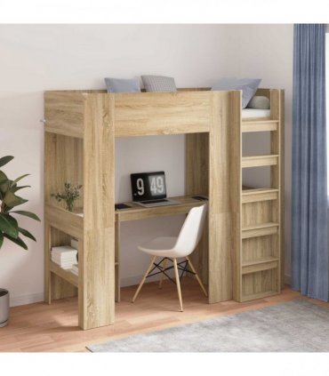 vidaXL Loft Bed Frame with Desk Sonoma Oak 75 x 190 cm Engineered Wood