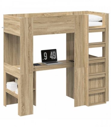 vidaXL Loft Bed Frame with Desk Sonoma Oak 75 x 190 cm Engineered Wood