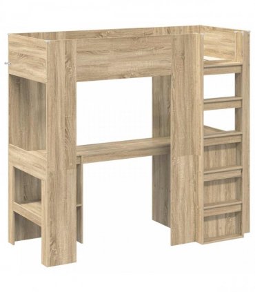 vidaXL Loft Bed Frame with Desk Sonoma Oak 75 x 190 cm Engineered Wood