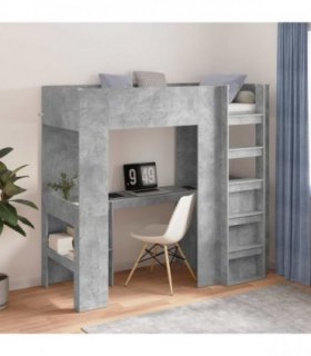 vidaXL Loft Bed Frame with Desk with Shelf Concrete Grey 75 x 190 cm