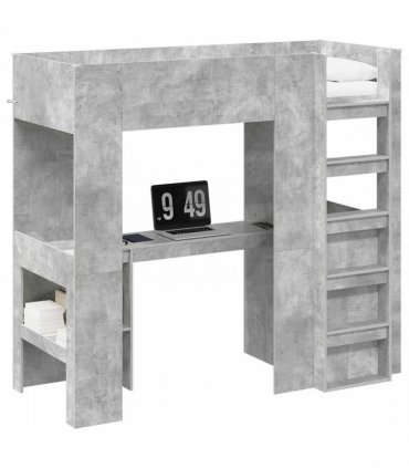 vidaXL Loft Bed Frame with Desk with Shelf Concrete Grey 75 x 190 cm