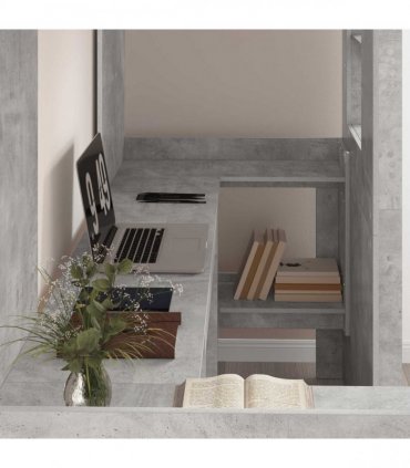 vidaXL Loft Bed Frame with Desk with Shelf Concrete Grey 75 x 190 cm