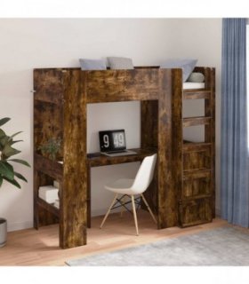 vidaXL Loft Bed Frame with Desk Smoked Oak 75 x 190 cm Engineered Wood