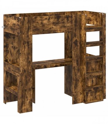 vidaXL Loft Bed Frame with Desk Smoked Oak 75 x 190 cm Engineered Wood