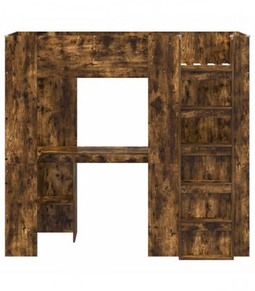 vidaXL Loft Bed Frame with Desk Smoked Oak 75 x 190 cm Engineered Wood