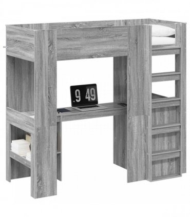 vidaXL Loft Bed Frame with Desk with Shelf Grey Sonoma 75 x 190 cm