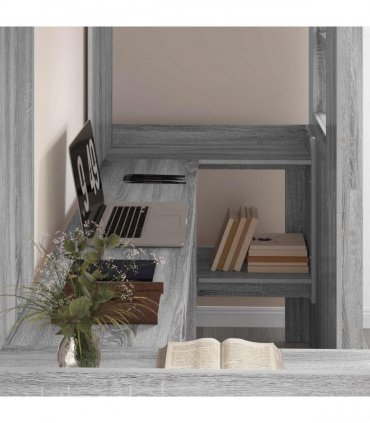 vidaXL Loft Bed Frame with Desk with Shelf Grey Sonoma 75 x 190 cm