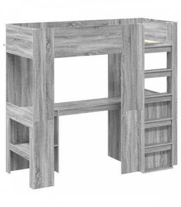 vidaXL Loft Bed Frame with Desk with Shelf Grey Sonoma 75 x 190 cm