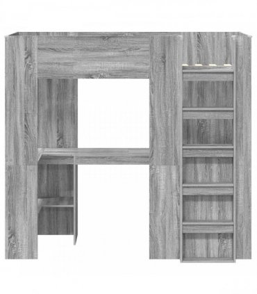 vidaXL Loft Bed Frame with Desk with Shelf Grey Sonoma 75 x 190 cm