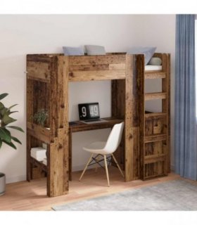 vidaXL Loft Bed Frame with Desk Old Wood 75 x 190 cm Engineered Wood