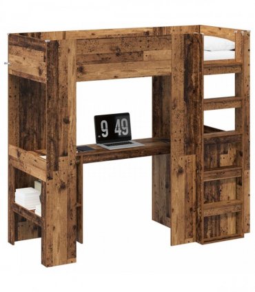 vidaXL Loft Bed Frame with Desk Old Wood 75 x 190 cm Engineered Wood