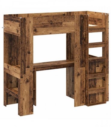 vidaXL Loft Bed Frame with Desk Old Wood 75 x 190 cm Engineered Wood