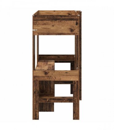 vidaXL Loft Bed Frame with Desk Old Wood 75 x 190 cm Engineered Wood