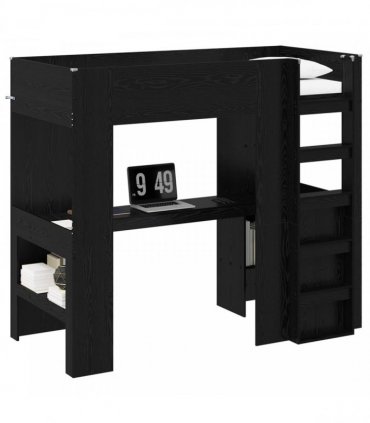vidaXL Loft Bed Frame with Desk Black Oak 90 x 190 cm Engineered Wood