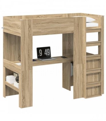 vidaXL Loft Bed Frame with Desk Sonoma Oak 90 x 190 cm Engineered Wood