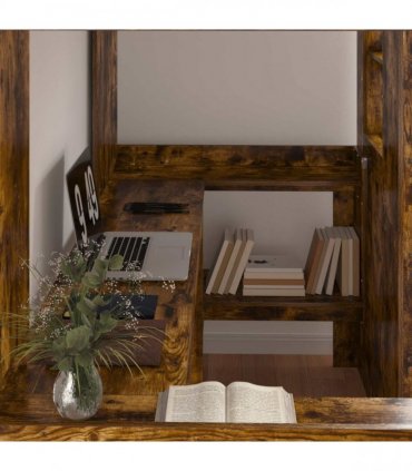 vidaXL Loft Bed Frame with Desk Smoked Oak 90 x 190 cm Engineered Wood