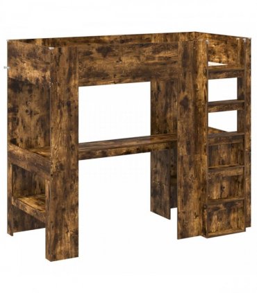 vidaXL Loft Bed Frame with Desk Smoked Oak 90 x 190 cm Engineered Wood