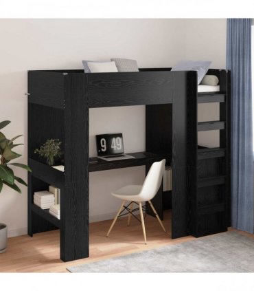 vidaXL Loft Bed Frame with Desk Black Oak 80 x 200 cm Engineered Wood