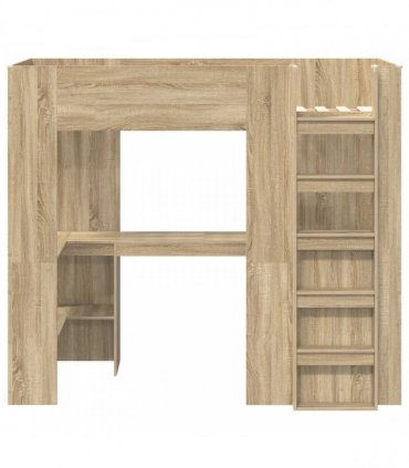 vidaXL Loft Bed Frame with Desk Sonoma Oak 90 x 200 cm Engineered Wood