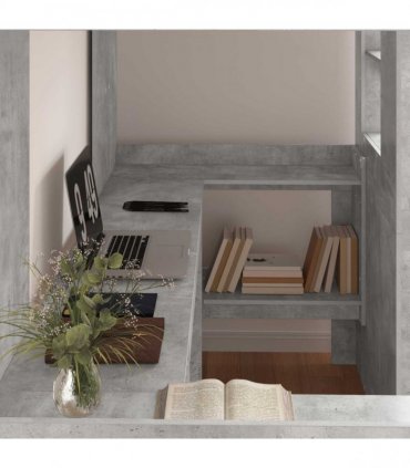 vidaXL Loft Bed Frame with Desk with Shelf Concrete Grey 90 x 200 cm