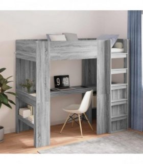 vidaXL Loft Bed Frame with Desk with Shelf Grey Sonoma 90 x 200 cm