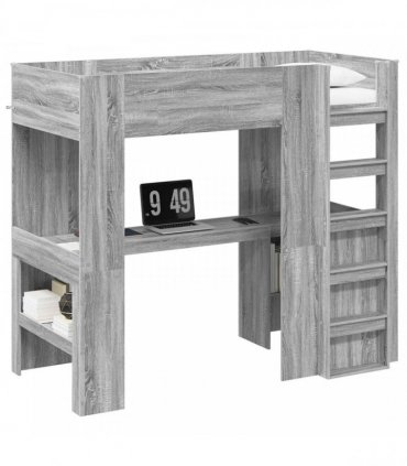 vidaXL Loft Bed Frame with Desk with Shelf Grey Sonoma 90 x 200 cm