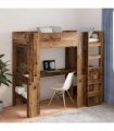 vidaXL Loft Bed Frame with Desk Old Wood 90 x 200 cm Engineered Wood