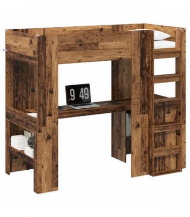 vidaXL Loft Bed Frame with Desk Old Wood 90 x 200 cm Engineered Wood