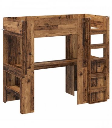 vidaXL Loft Bed Frame with Desk Old Wood 90 x 200 cm Engineered Wood