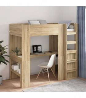 vidaXL Loft Bed Frame with Desk with Shelf Sonoma Oak 100 x 200 cm