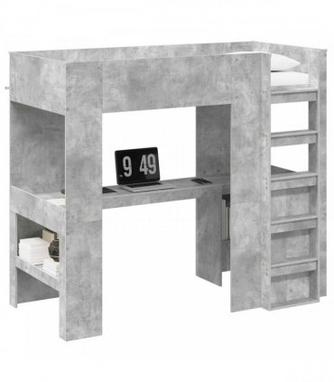 vidaXL Loft Bed Frame with Desk with Shelf Concrete Grey 100 x 200 cm