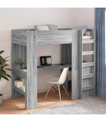 vidaXL Loft Bed Frame with Desk with Shelf Grey Sonoma 100 x 200 cm