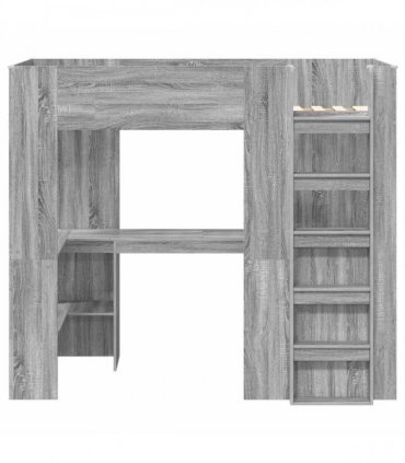 vidaXL Loft Bed Frame with Desk with Shelf Grey Sonoma 100 x 200 cm
