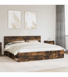 vidaXL Bed Frame Smoked Oak 200 x 200 cm Solid Pine Wood