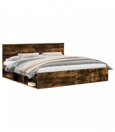 vidaXL Bed Frame Smoked Oak 200 x 200 cm Solid Pine Wood