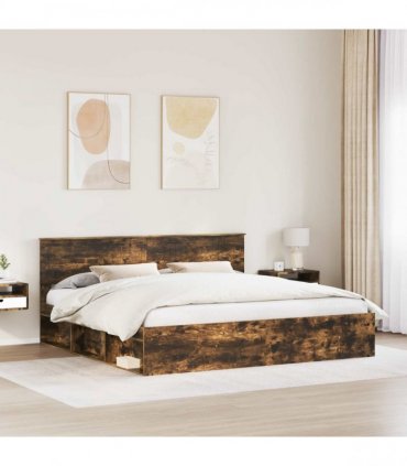 vidaXL Bed Frame Smoked Oak 200 x 200 cm Solid Pine Wood