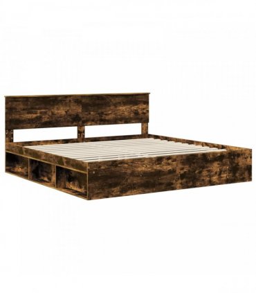 vidaXL Bed Frame Smoked Oak 200 x 200 cm Solid Pine Wood