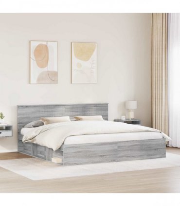 vidaXL Bed Frame Grey Sonoma 200 x 200 cm Solid Pine Wood