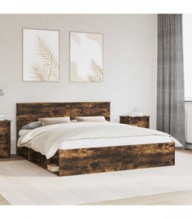 vidaXL Bed Frame Smoked Oak 180 x 200 cm Solid Pine Wood