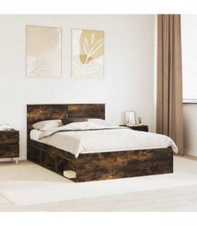 vidaXL Bed Frame Smoked Oak 140 x 190 cm Solid Pine Wood