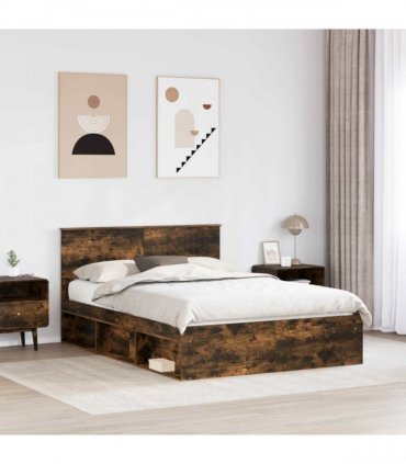 vidaXL Bed Frame Smoked Oak 140 x 190 cm Solid Pine Wood